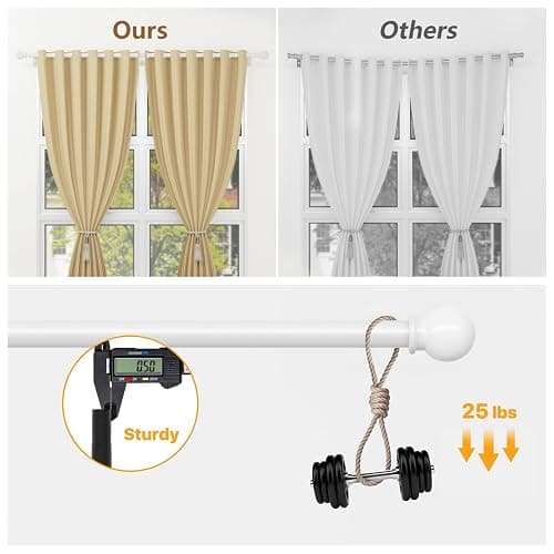White Curtain Rods for Windows 28 to 48 Inch, Heavy Duty Curtain Rod Set with Brackets, Decorative Adjustable Curtain Rods for Bedroom, Living Room, 5/8" Metal Drapery Rod thumbnail 4