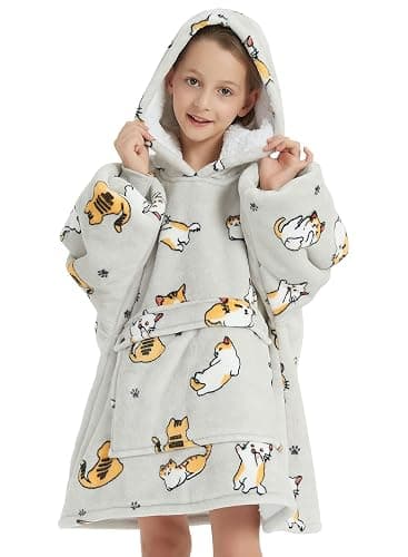 KFUBUO Wearable Blanket Hoodie for Kids Sherpa Patterns Oversized Sweatshirt Blanket With Pocket 6-10 Year Old Girl Boy Birthday Gifts Cat - Image 1