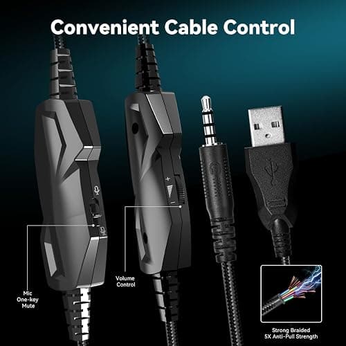 Gaming Headset with Microphone for Pc, Xbox One Series X/s, Ps4, Ps5, Switch, Stereo Wired Noise Cancelling Over-Ear Headphones with Mic, RGB, for Computer, Laptop, Mac, Nintendo, Gamer (Black) thumbnail 6