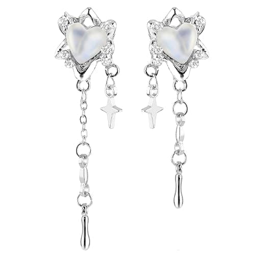 Mabor Ohrringe Herz Silber Herzform Creolen Asymmetrische Ohrringe mit Stern Wassertropfen Anhänger Aesthetic Stud Earring für Teenager Mädchen Frauen Kettenohrringe - Image 1