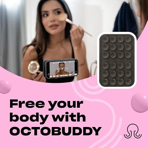 OCTOBUDDY Classic MAX - Silicone Suction Phone Case Adhesive Mount - Hands-Free, Strong Grip Holder for Selfies and Videos - iPhone and Android Compatible - 2.6″ x 3.9″, Black Oyster thumbnail 3