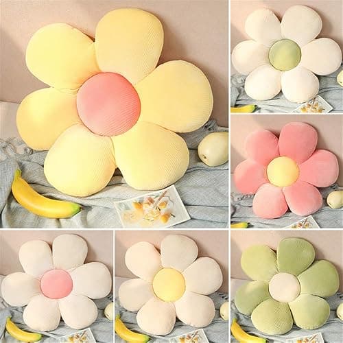 Morbuy Flower Pillow Floor Cushion Cute Flower Shape Preppy Pillow Chair Seat Pad Aesthetic Room Decor Soft Cozy Colorful Daisy Plush Cushion Tatami Sofa Bed Pillows (White/Yellow,35cm/13.7inch) - 35cm/13.7inch - White/Yellow thumbnail 7