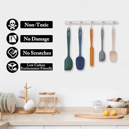 HOTEC Heat Resistant 600℉ BPA-Free Silicone Rubber Spatula Set for Baking, Cooking, and Mixing Non Stick Dishwasher Safe, Neutral Set of 5 thumbnail 5