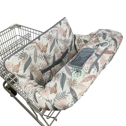 Shopping Cart Cover for Baby, 2 in 1 High Chair Cover for Restaurant seat & Grocery Cart Cover for Babies, Thick Padded with Clear Phone Pouch, Machine Washable, Leaves - Image 1