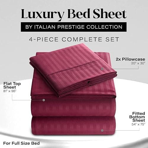 Elaine Karen Full Sheet Set - 4-Piece Striped Full Size Bed Sheets - Soft & Cooling Deep Pocket Full Bed Sheet Set - Wrinkle-Free Microfiber Bedding with 1 Fitted Sheet, 1 Flat Sheet, 2 Pillowcases thumbnail 2
