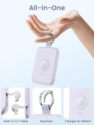 RORRY CharmGo Portable Charger, 10000mAh 20W Fast Charging Power Bank | Built-in Cables, Travel Keychain Battery Pack Essentials for Apple Watch 1~12 Series/Ultra/SE & iPhone 18 Pro Max/17/16/15 thumbnail 4