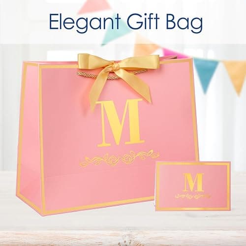 Initial Birthday Gift Bag with Card and Tissue Paper for Women/ Her, 13" Large Pink Gold Personalized Alphabet Bow Bag, Birthday Decorations for Women, Bridal Party Paper Bags for Gifts Wrapping thumbnail 2