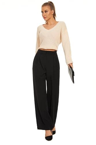 KICZOY Womens High Waist Wide Leg Dress Pants Loose Fit Back Elastic Waist Pleated Front Trousers for Work Casual thumbnail 2