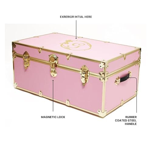 Rhino Trunk & Case Spellbinding Pink Trunk with Gold Hardware & Monogram Customization - 30"x17"x13" Footlocker for College Dorm, Summer Camp, Decorative Bedroom Treasure Chest, Keepsake Storage Box thumbnail 3