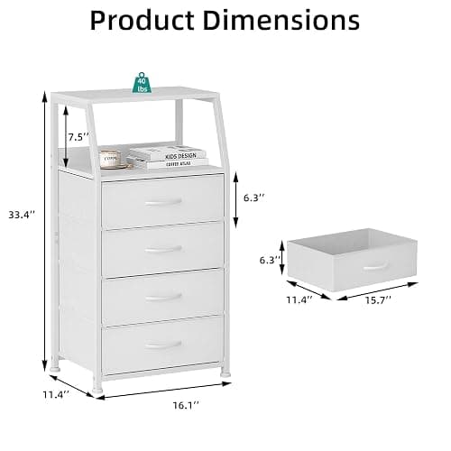 Mexin Dresser for Bedroom, Tall Night Stand with 4 Drawers, Bedside Table de Chevet, Small Chest of Drawers for Closet Living Room, White thumbnail 3
