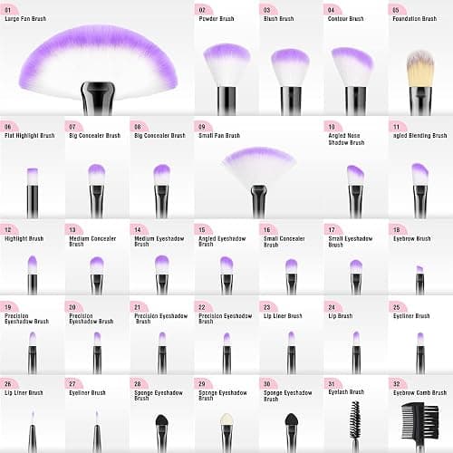 Make up Brushes, VANDER Professional 32pcs Makeup Brush Set, Makeup Brushes Set Foundation Blending Cosmetic Brush Set Kit,Purple thumbnail 2