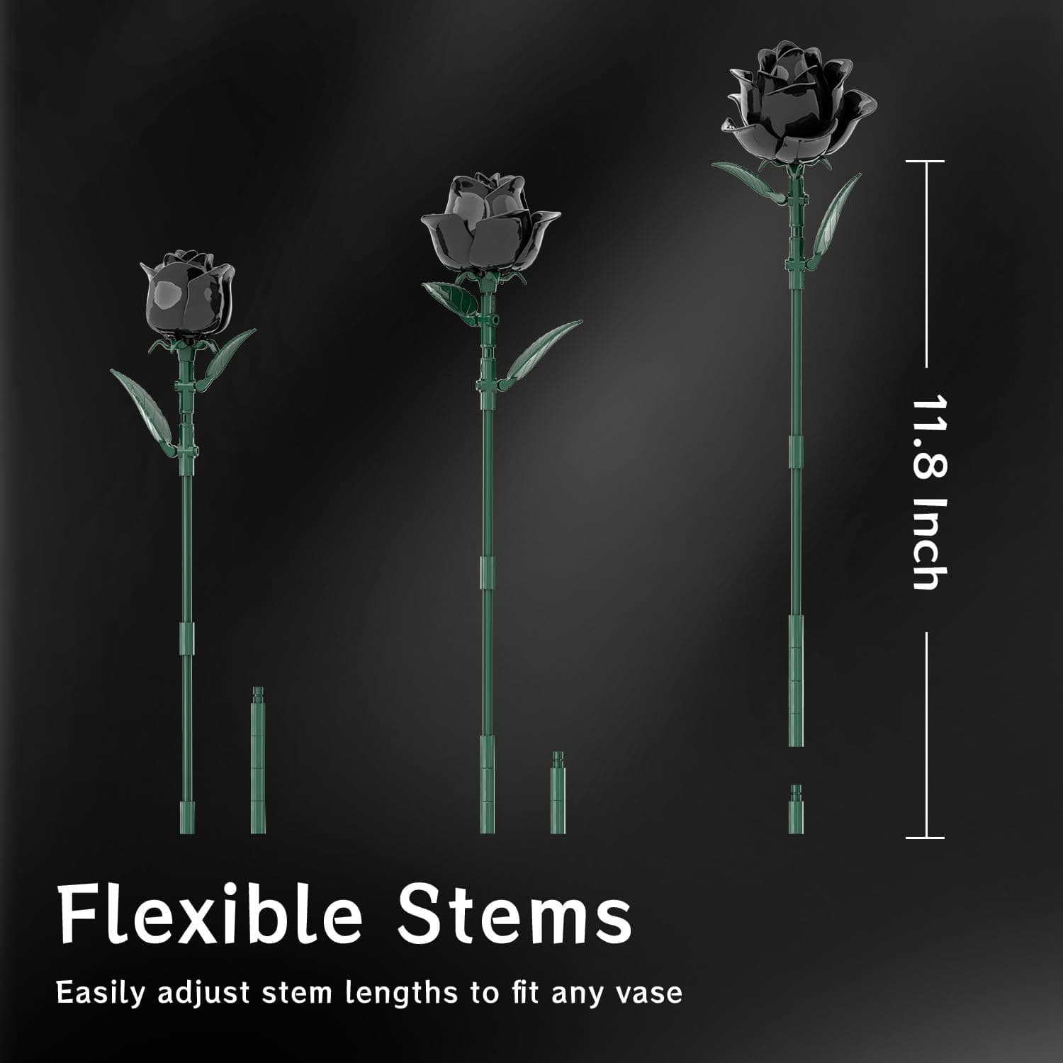 Black Roses Bouquet Building Set, Artificial Flowers Botanical Collection Building Block for Adults, Gothic Home Decor for Women, Girls, Compatible with Lego Flowers, 585 PCS thumbnail 4