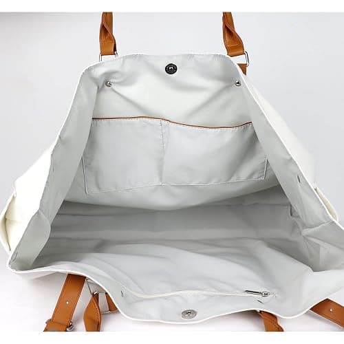 Beach Bag with Vegan Leather Handle, Extra Large Beach Bag for Women Waterproof Sandproof, White thumbnail 4