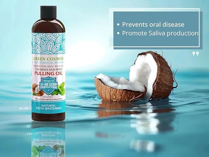Coconut Mint Pulling Oil Mouthwash, 237ml Natural Teeth Whitening, Ayurvedic Daily Swish for Oral Health Alcohol & Fluoride Free, Healthy Gums, Fresh Breath, Solution for Bad Breath (One Pack) thumbnail 7