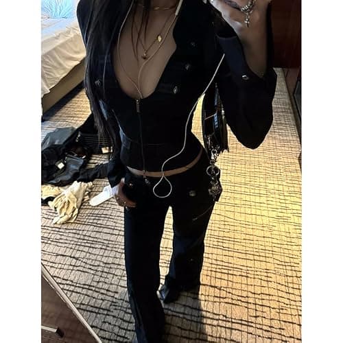 Y2k Crop Tops Sexy Blouses Women Spicy Girl Zip Up Vintage Trendy Gothic Slim Fit Button Up Long Sleeve Tops thumbnail 6