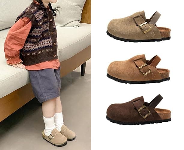 Kids Suede Clogs Toddler Clogs Boys Girls Sandals Cork Adjustable Buckle Mules - 4-5 Toddler - Coffee thumbnail 5