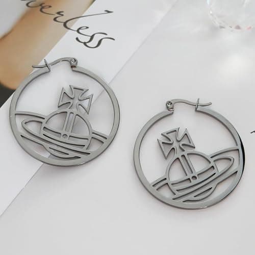 Black Hollow Earrings of Saturn for Women Saturn Earrings for Women - Saturn Ear Studs, Punk Style Earrings thumbnail 4