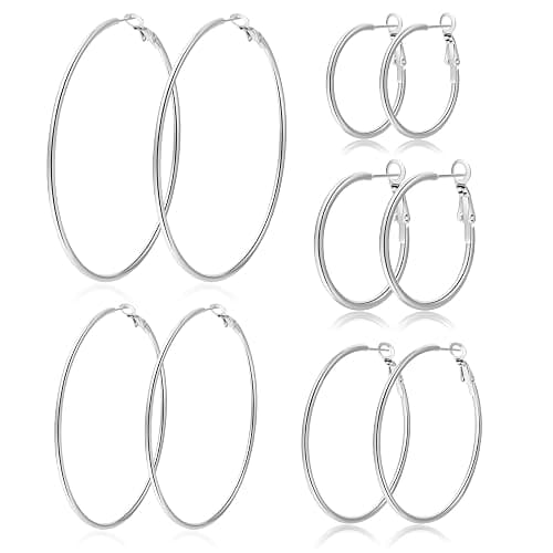 PABBEU Silver Hoop Earrings Large 316L Stainless Steel Earrings Lightweight Silver Earrings Hypoallergenic Big Thin Silver Earrings for Women s Boucle Doreille Femme 25/30/40/50/60/70mm - Image 1