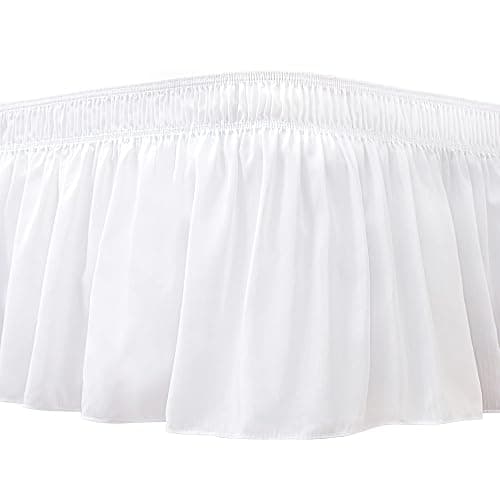 Biscaynebay Wrap Around Bed Skirts for Queen Beds with Short Drop of 12", White Adjustable Elastic Dust Ruffles Easy Fit Wrinkle Resistant Silky Luxurious Fabric Machine Washable - Image 1