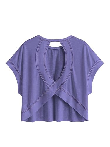 SOLY HUX Women Open Back Tops Workout Backless Tee Casual Athletic Shirts Short Sleeve Oversized Gym T Shirt - Image 1