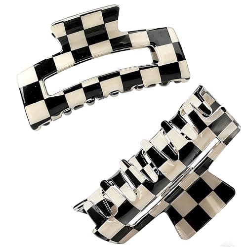 2 PCS Checkered Hair Claw Clips Square Checker Barrettes Cute Non Slip Hair Jaw Clips Strong Hold Rectangle Hair Claw Multicolored Plaid Vintage Check thumbnail 4