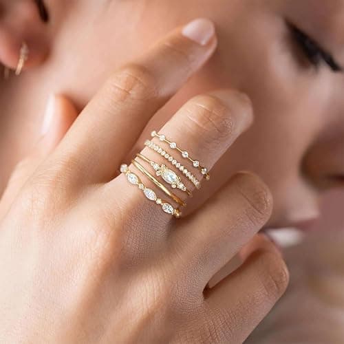 Honsny Stackable Gold Rings for Women Set Dainty 18K Gold Plated Cubic Zirconia Thumb Rings Thin Eternity Engagement Rings thumbnail 2