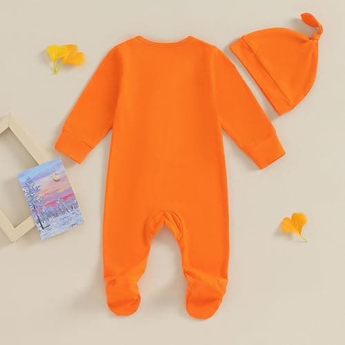 Ayalinggo Newborn Baby Girl Boy Clothes Infant Long Sleeve Soild Footed Romper Zipper Footie Jumpsuit With Hat Fall Outfit thumbnail 6