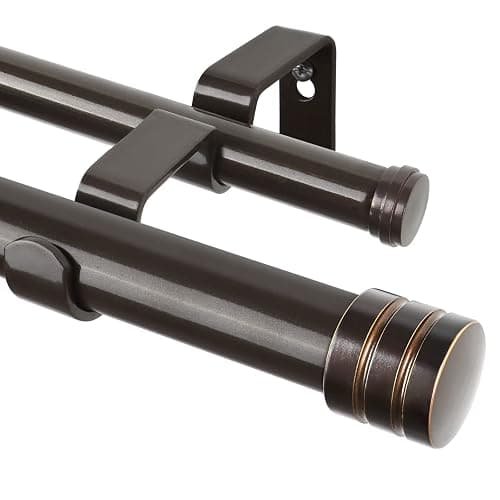 TONIAL1 Inch Double Curtain Rods for Windows 66 to 120 Inches (6-12ft), Heavy Duty Decorative Drapery Rod for 32 to 144 Inches (5.75-11.7ft) with Classic Cap Finial, Bronze - Image 1