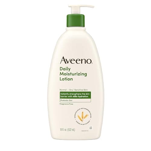 Aveeno Daily Moisturizing Body Lotion, Body Lotion for Dry Skin with Prebiotic Oat, Paraben Free, Fragrance Free, Non-Greasy, Non-Comedogenic Moisturizer, 18 FL OZ - Image 1