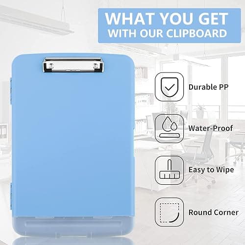 Clipboard with Storage, A4 Binder Nursing Clipboards with Pen Holder, Heavy Duty Storage Clipboard with Low Profile Clip, Clipboards Folder Side-Opening, Smooth Writing Clip Board (Lake Blue) thumbnail 7