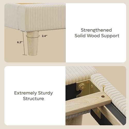 Bestier Full Bed Frame with Adjustable Headboard, LED Lighting, Vertical Channel Tufted Corduroy Upholstered, Solid Wooden Slats Support, No Box Spring Needed, Never Squeaks, Easy Assembly, Beige thumbnail 5