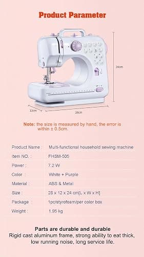 Marirao Sewing Machine for Beginners with 50 Pcs Fabric and 32 Pcs Sewing Threads Kit, Small Portable Mini Sewing Machine 12 Built-in Stitches 2 Speed with Foot Pedal thumbnail 2