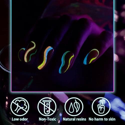 RARJSM Glow in The Dark Nail Art Gel Liner 12 Soft Pastel Colors Neon Green Blue Purple Pink Painting Luminous Polish Set UV LED Curing Requires Thin Brush for Swirl Nails Design thumbnail 3