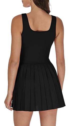 Athletic Dress for Women Built in Shorts U Neck Womens Tennis Dress Pleated with Pockets Sleeveless Golf Clothes thumbnail 2