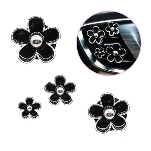 4pcs Black Silver Flowers Car Air Freshener Vent Clip and 30pcs Blank felt Pads for Custom Scents thumbnail 2