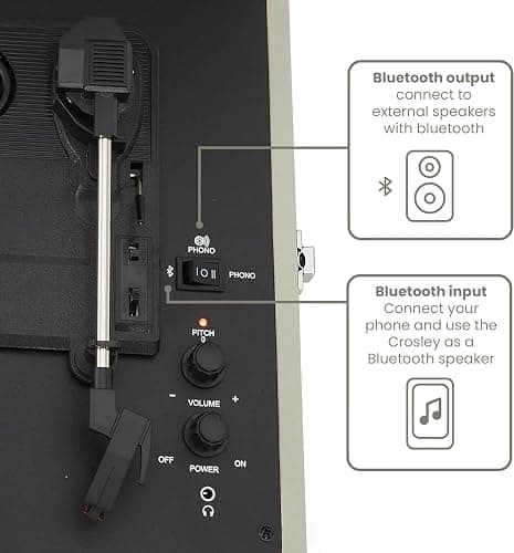Crosley Voyager Portable Turntable - Bluetooth Record Player, 3-Speed Suitcase Vinyl Player, Home Turntables for Vinyl Records, Built in Stereo Speakers & Bluetooth Receiver, AUX Input, Dune thumbnail 5