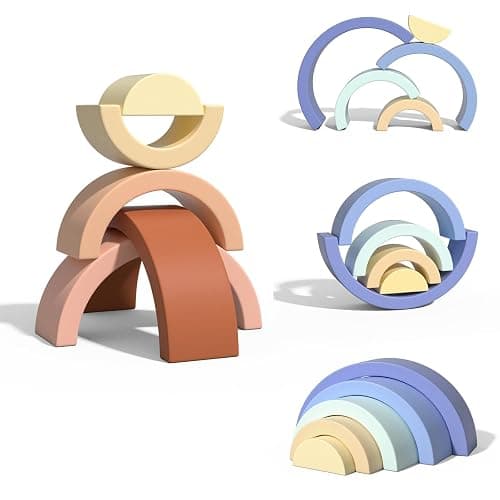 Asweets Wooden Stackable Rainbow Toy, 5 PCS Wooden Building Blocks Set for Baby, Kids and Toddlers, Montessori Rainbow Nesting Puzzle, Enhance Hand-Eye Coordination, Cognitive Development, Pink thumbnail 4