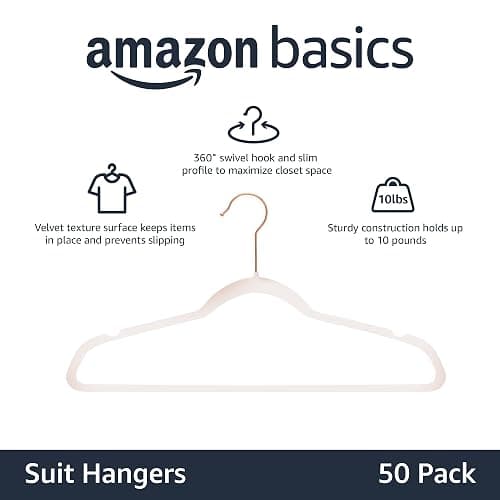 Amazon Basics Slim Velvet, Non-Slip Suit Clothes Hangers, Pack of 50, Blush Pink/Rose Gold thumbnail 4