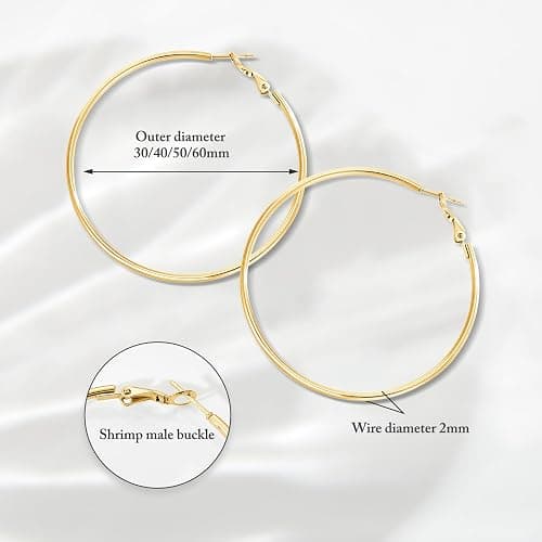 4 Pairs Silver Gold Hoop Earrings for Women | 14K Gold Plated Hoop Earrings Set Hypoallergenic Earring Lightweight Dangle Earrings Set thumbnail 5