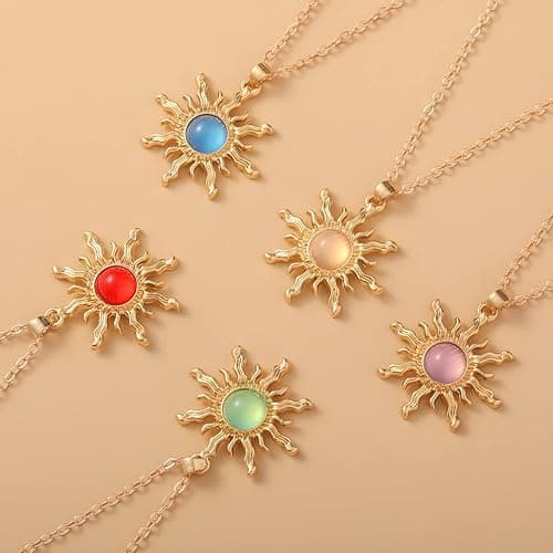 kepvrio Sun Necklace for Women,Birthstone Necklace Sunstone Gemstone Healing Pendant Necklace Sunflower Opal Pendant Necklace Trendy Costume Jewelry thumbnail 8
