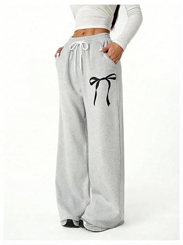 Verdusa Girl's Bow Baggy Sweatpants Wide Leg Athletic Pants with Pockets thumbnail 6