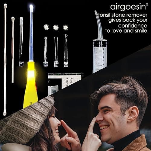 Tonsil Stone Remover Kit, Lighted, 5 Tips, Oral Irrigator for Bad Breath | 6.75" Tonsil stone removal kit with oral syringe & long tonsillolith pick, clean tonsil crypts for throat and oral care thumbnail 7