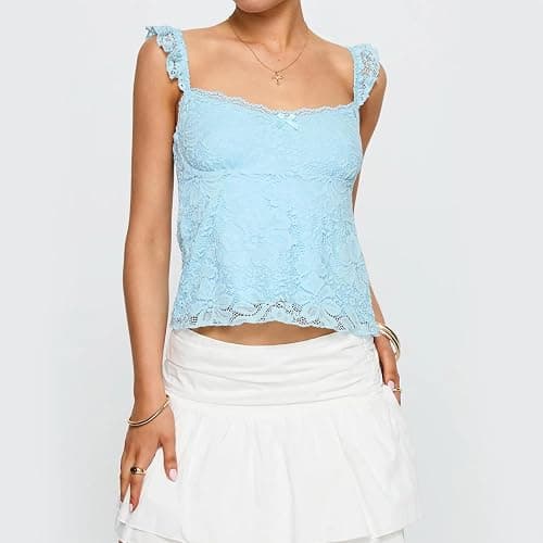 Women Y2k Lace Trim Tank Tops Teen Girl Fairycore Sleeveless Solid Going Out Streetwear Summer Crop Camisole thumbnail 2