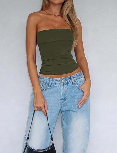 LACOZY Tube Tops for Women Double Lined Strapless Bandeau Tops Slim Fit Going Out Tank Tops Summer Clothes thumbnail 4