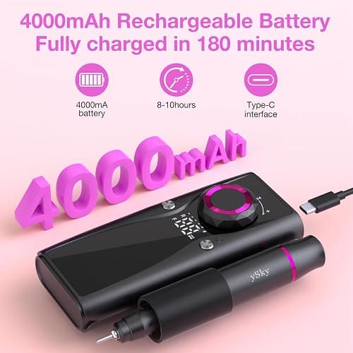 Electric Nail Files, 45000 RPM Professional Nail Drill for Acrylic Nails Gel, Adjustable Speed E File for Nails, Cordless Rechargeable Nail Drill Kit for Manicure Salon Home thumbnail 3
