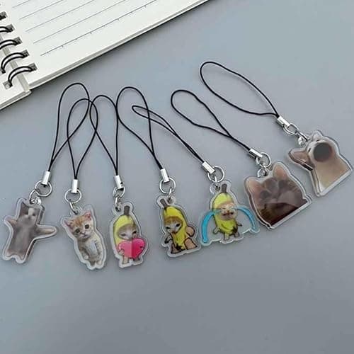 LIANXUE Cute Banana Cat Keychain for Students Funny Pendant Lanyard Decorations Cat Charm Phone Chain Anti-Lost Strap Decors thumbnail 3