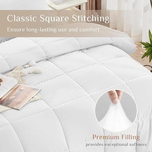 JOLLYVOGUE Full Comforter Set, Ultra-Soft Bed in a Bag Full Size 7 Pieces, Oeko-TEX Certified Bedding Set with Down Alternative Comforter, Sheets, Pillowcases & Shams, White thumbnail 3