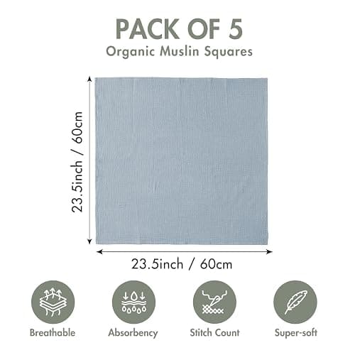 Muslin Receiving Blankets, Neutral Blanket Swaddling for Newborn Boys and Girls, 5 Pack Breathable and Skin-Friendly Swaddle Wrap for Infant Baby (Elegant Colors) thumbnail 3