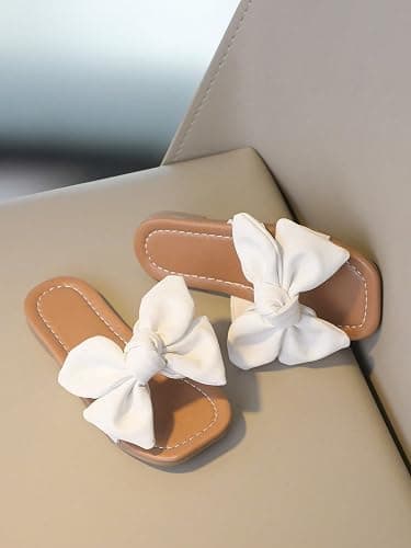 GORGLITTER Girl's Bow Sandals Open Toe Summer Dress Flat Sandals - 12.5 Big Kid - Brown thumbnail 5