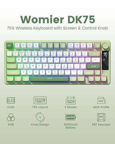 Womier DK75 75% Wireless Gaming Keyboard, RGB Backlit Creamy Keyboard with Media Knob, OLED Screen, Tri-Mode 2.4GHz/USB-C/BT5.0, Anti-Ghosting No-Conflict Silent Membrane Keyboard for MAC Windows thumbnail 2